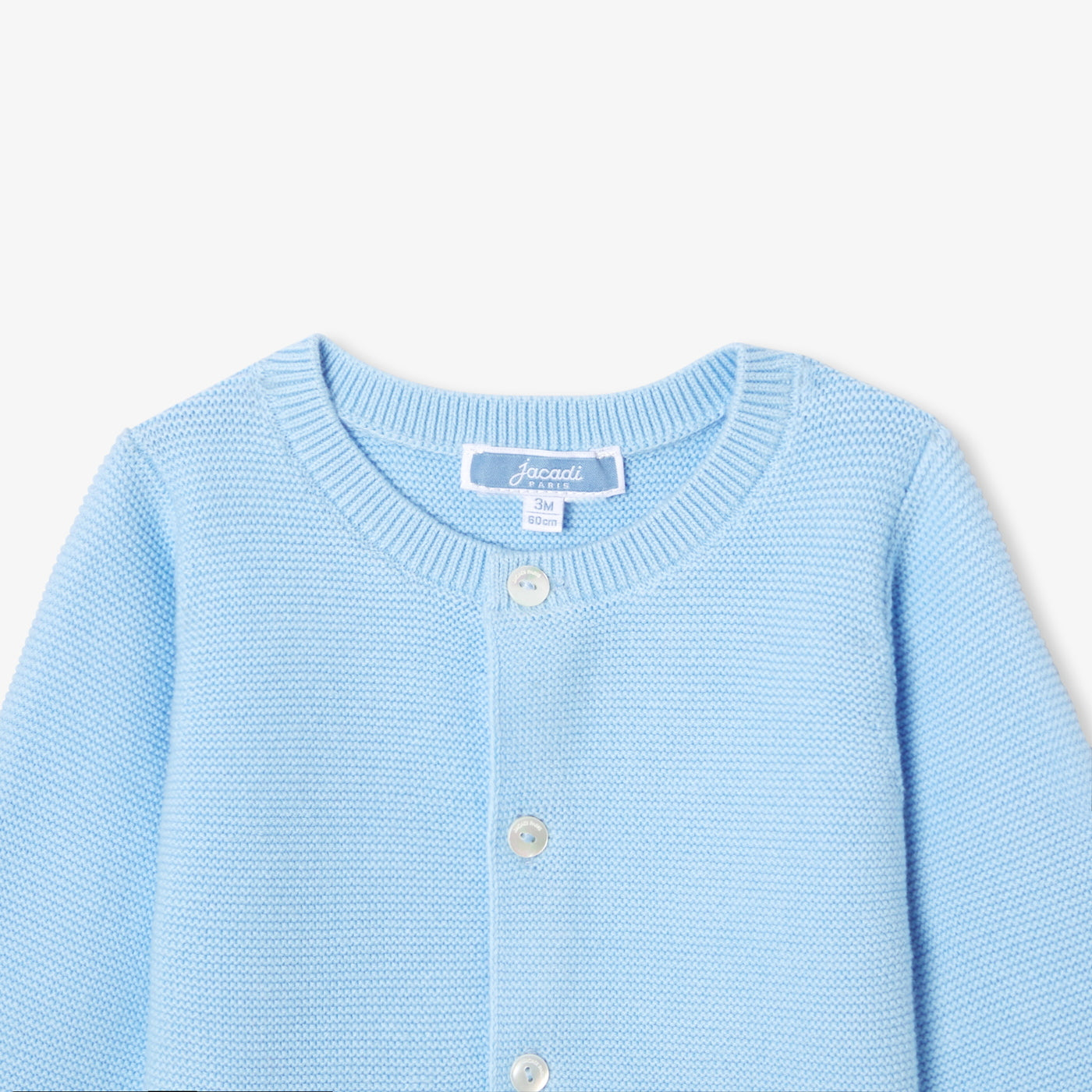 Baby cardigan in garter stitch cotton - bleu ocean