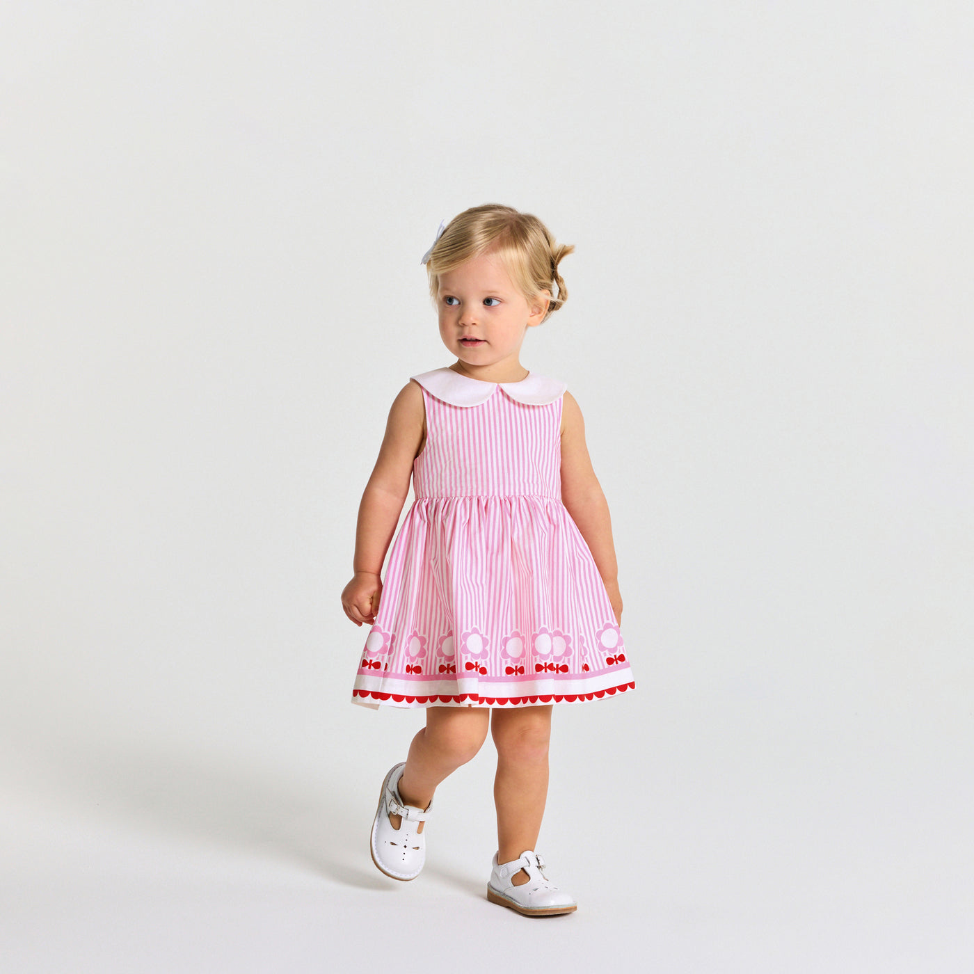 Baby girl sleeveless dress in poplin - rose/multico