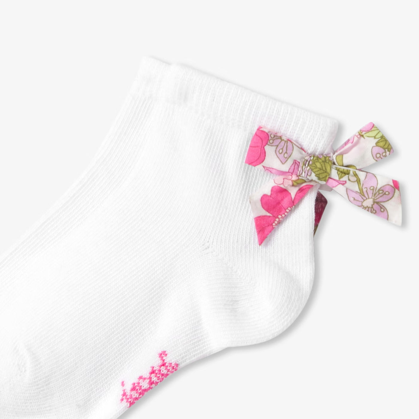 Baby girl socks with Liberty fabric bow - blanc/vert