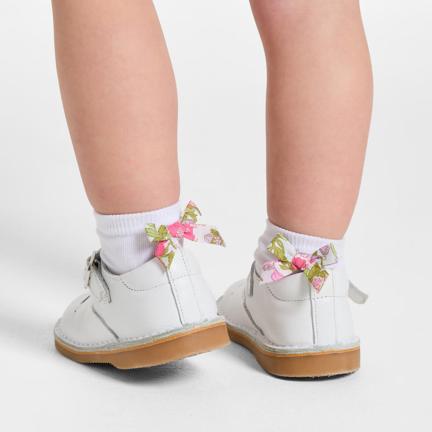 Baby girl socks with Liberty fabric bow - blanc/vert