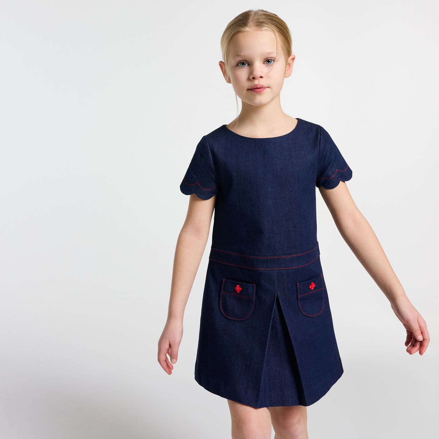 Girl raw denim dress - denim fonce