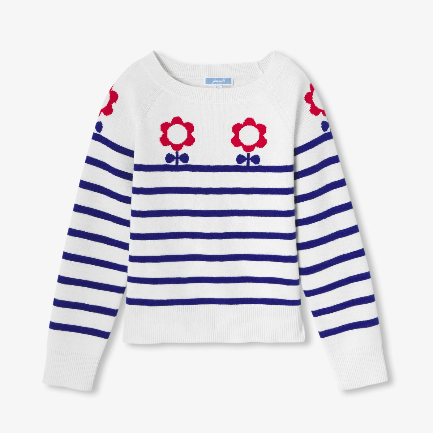 Girl jersey knit sailor sweater - blanc/bleu