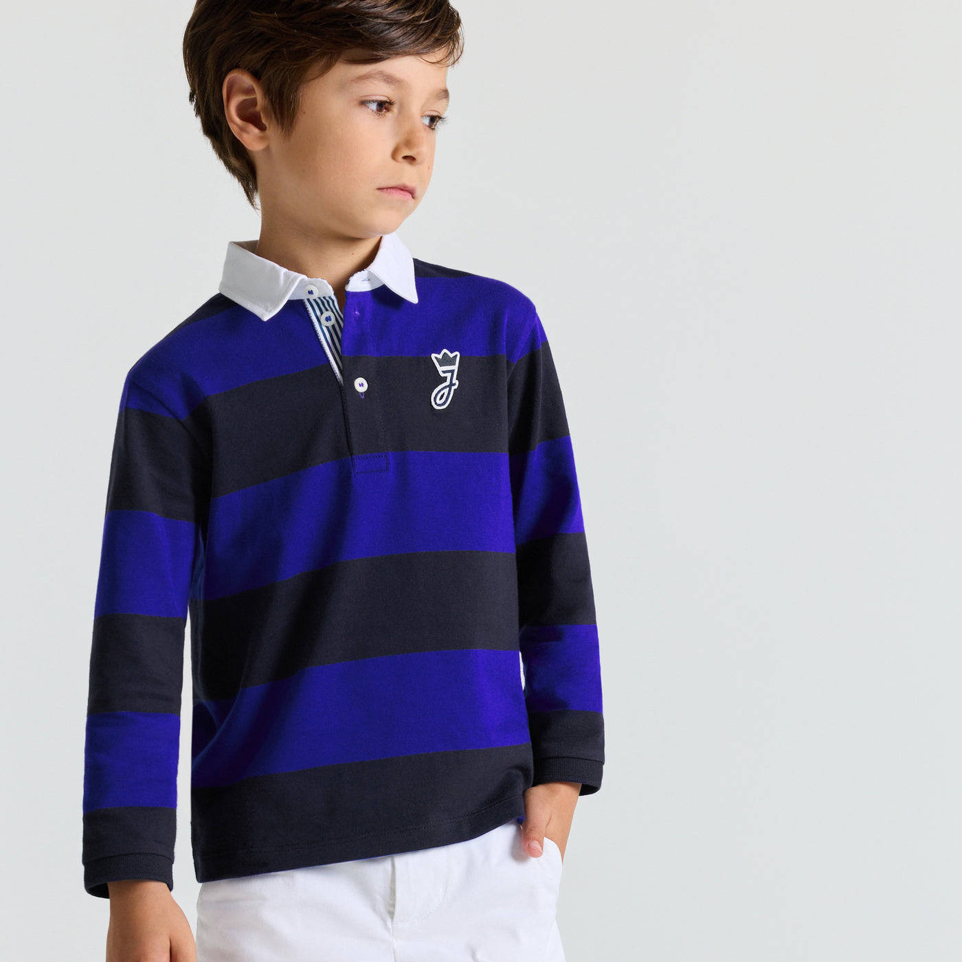 Child long-sleeved rugby polo shirt - marine/bleu