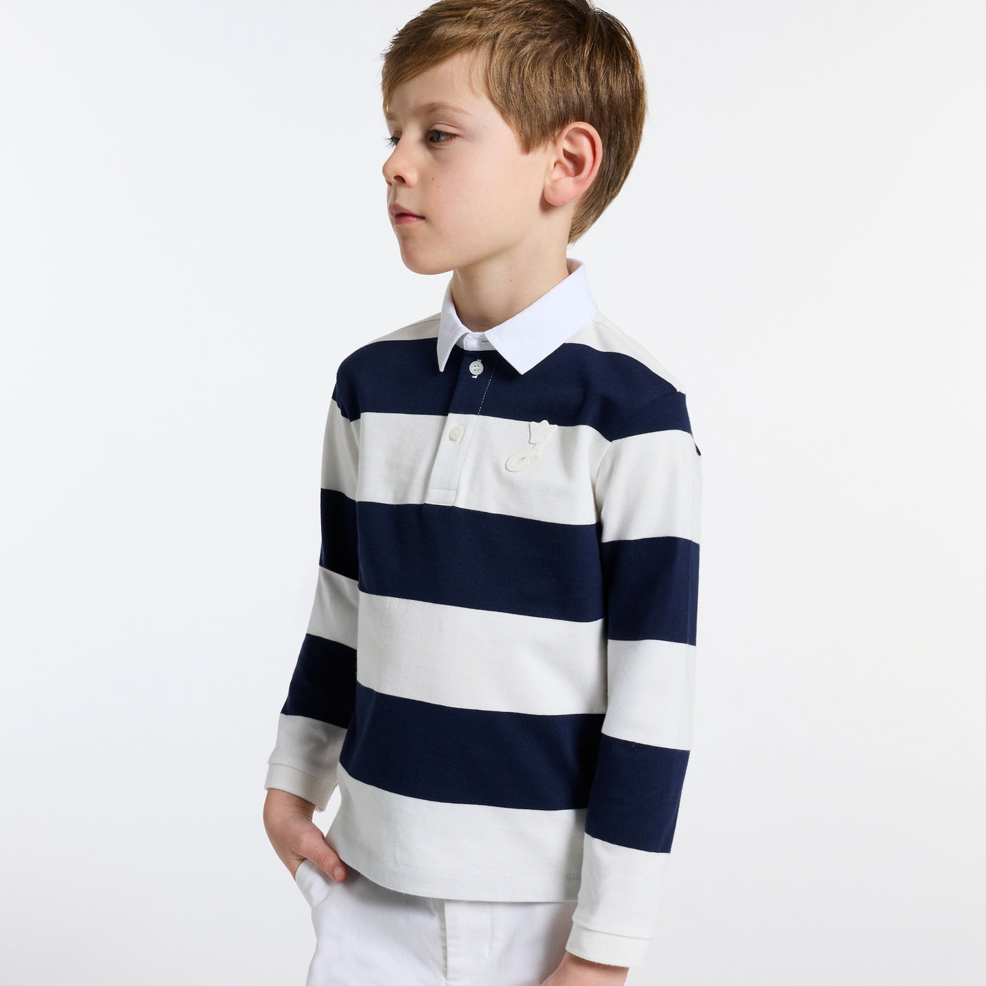 Child long-sleeved rugby polo shirt - marine/ecru
