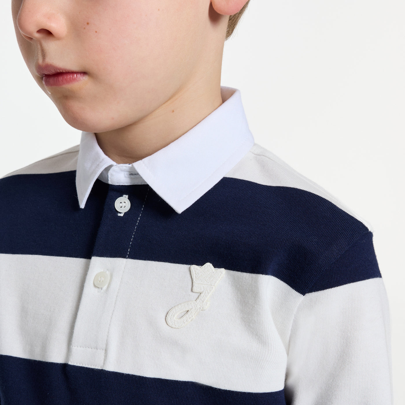 Child long-sleeved rugby polo shirt - marine/ecru