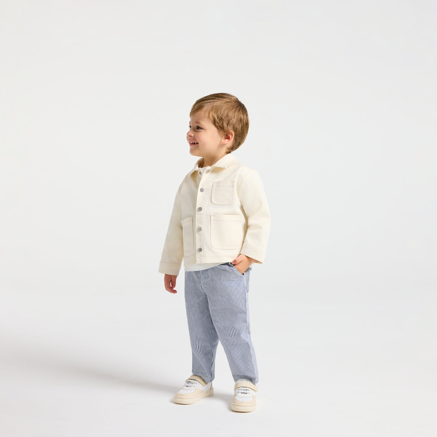Baby boy trousers in striped twill - blanc/bleu