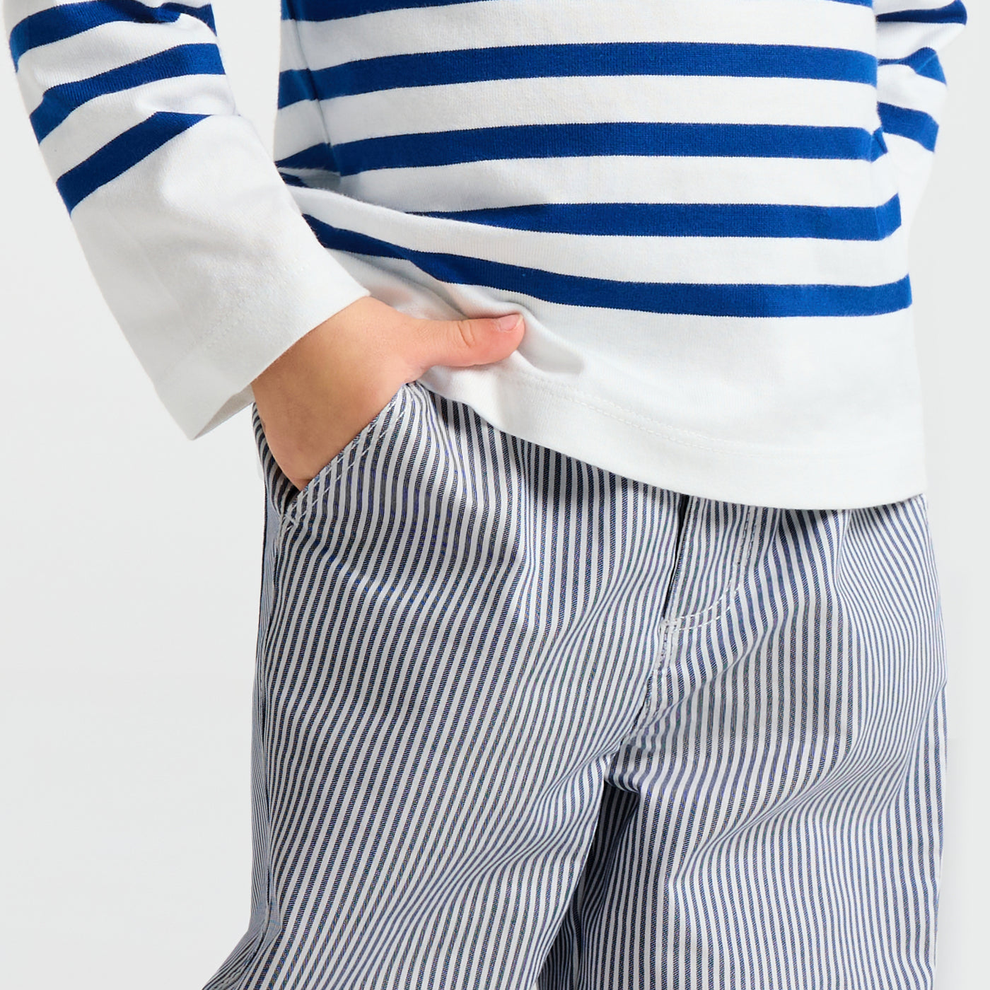 Baby boy trousers in striped twill - blanc/bleu