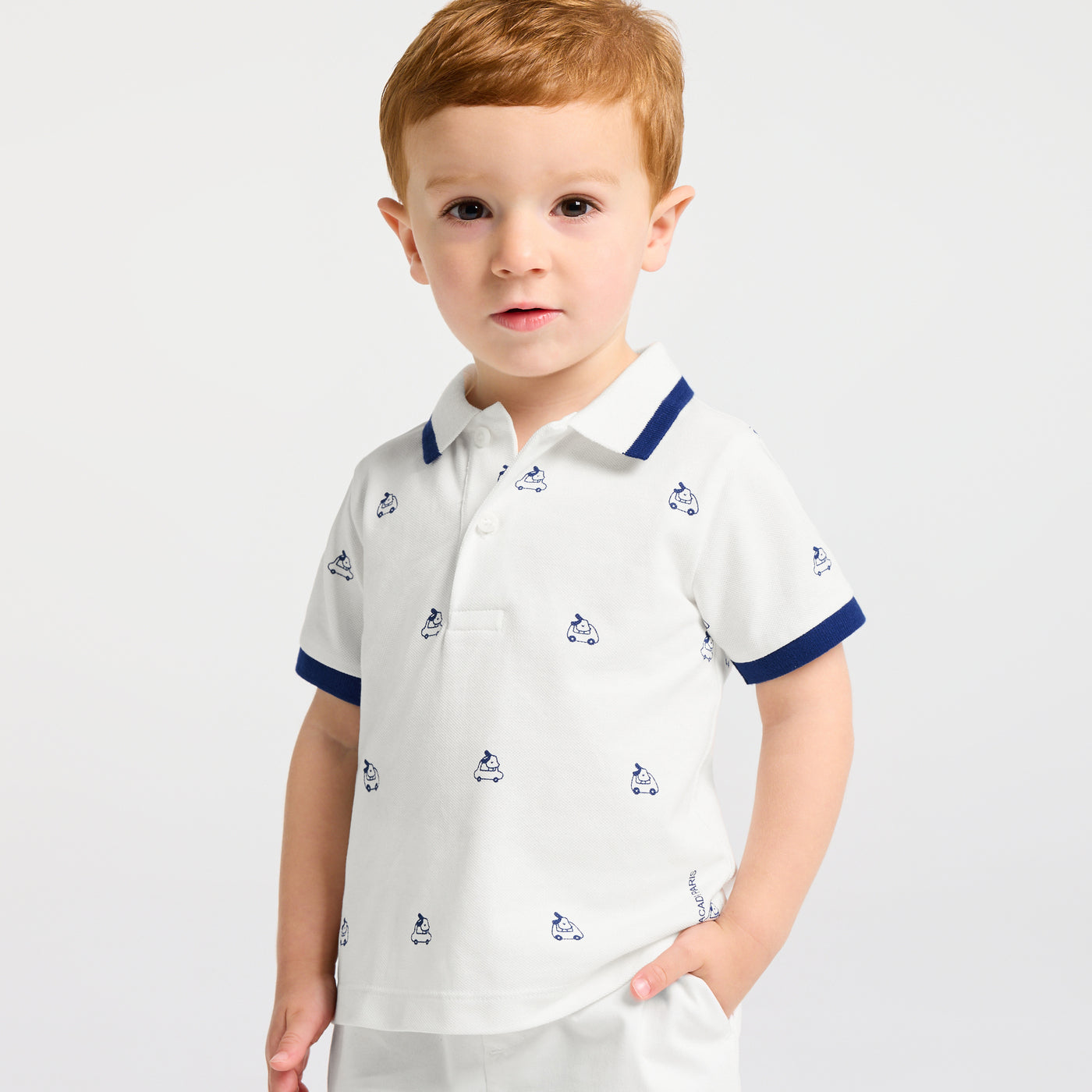 Baby boy polo shirt in printed cotton piqué - blanc doux jacadi