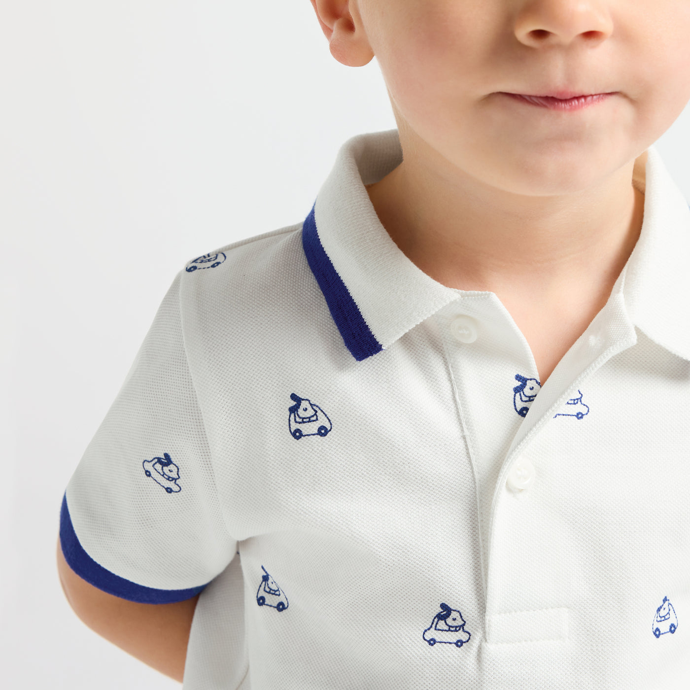 Baby boy polo shirt in printed cotton piqué - blanc doux jacadi