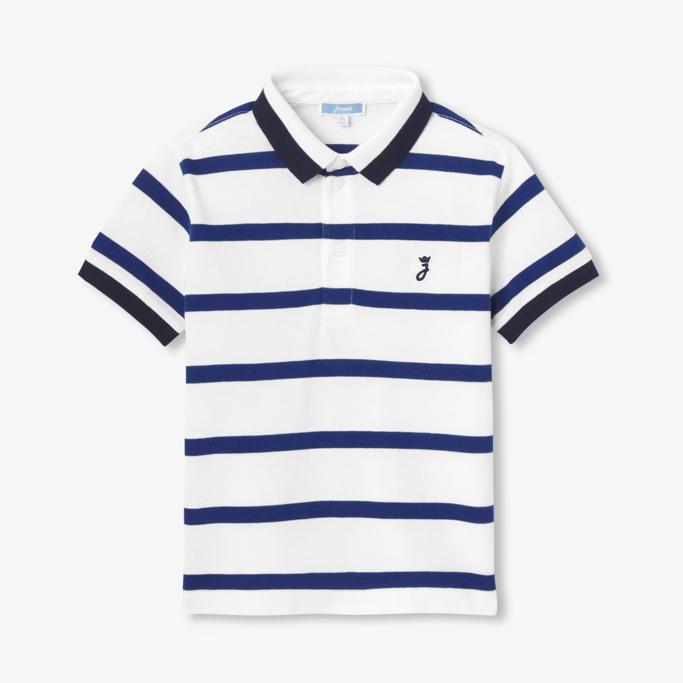 Boy striped cotton piqué polo shirt - blanc casse/marine