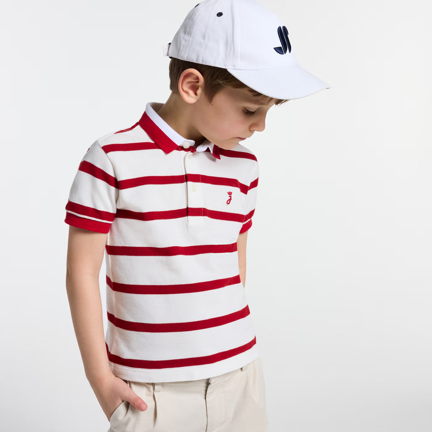 Boy striped cotton piqué polo shirt - blanc/rouge