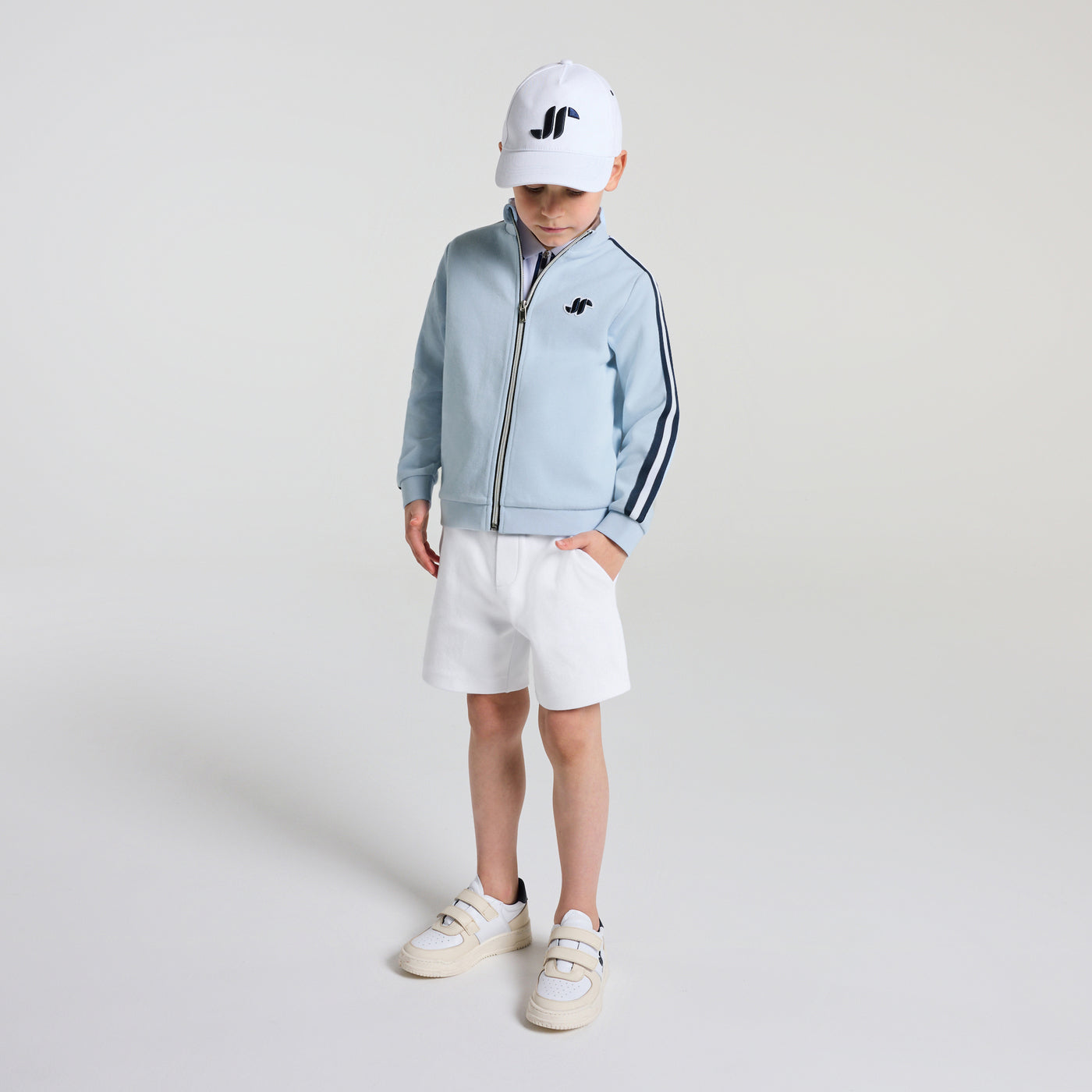 Boys' double-sided piqué fleece shorts - blanc jacadi