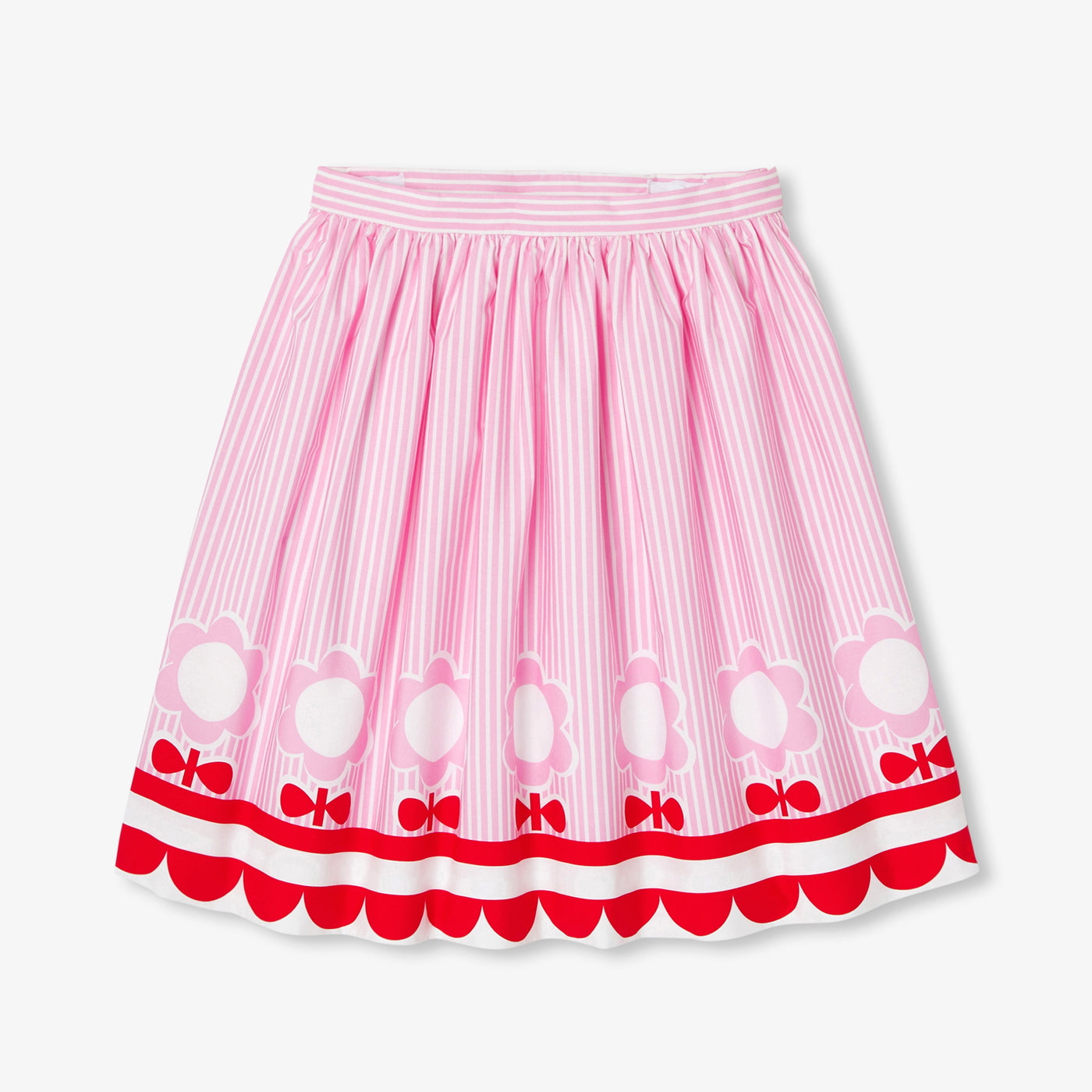 Girl striped mid-length poplin skirt - rose/multico