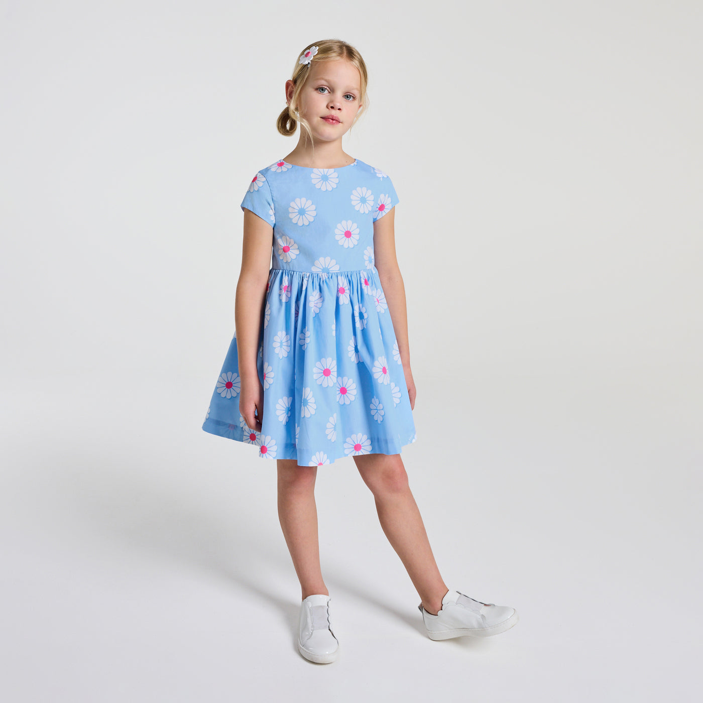 Girl poplin dress - bleu/multico