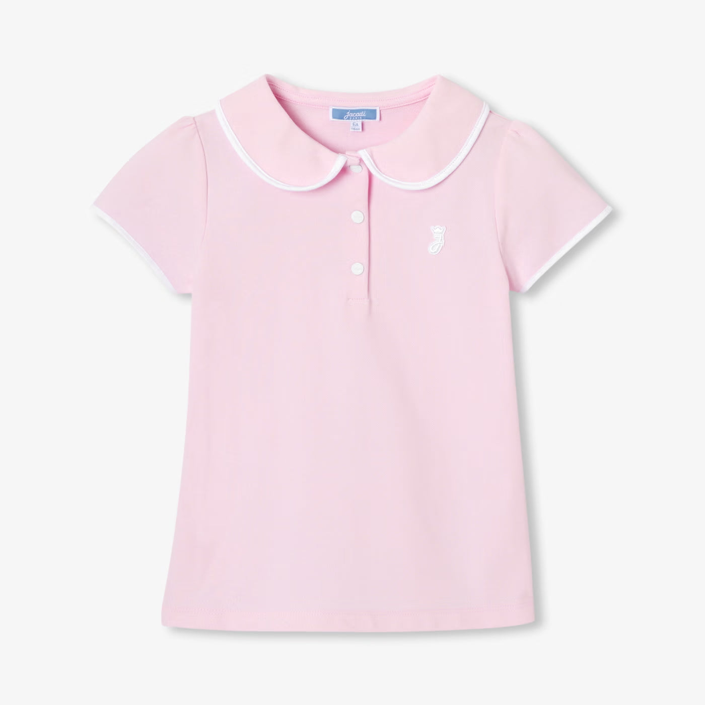 Girl short-sleeved polo shirt - rose poudre jacadi