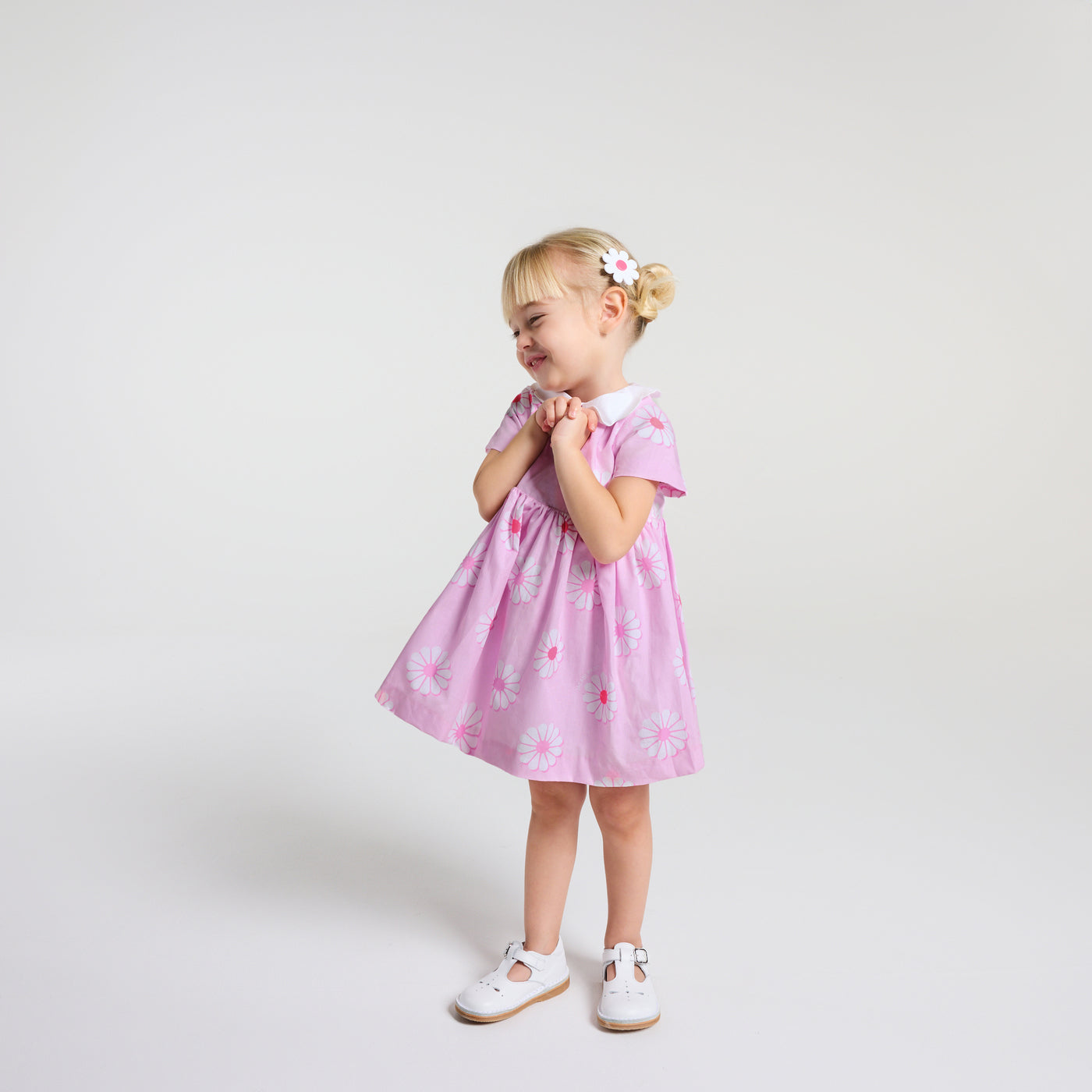 Baby girl cotton dress with floral pattern - rose/multico