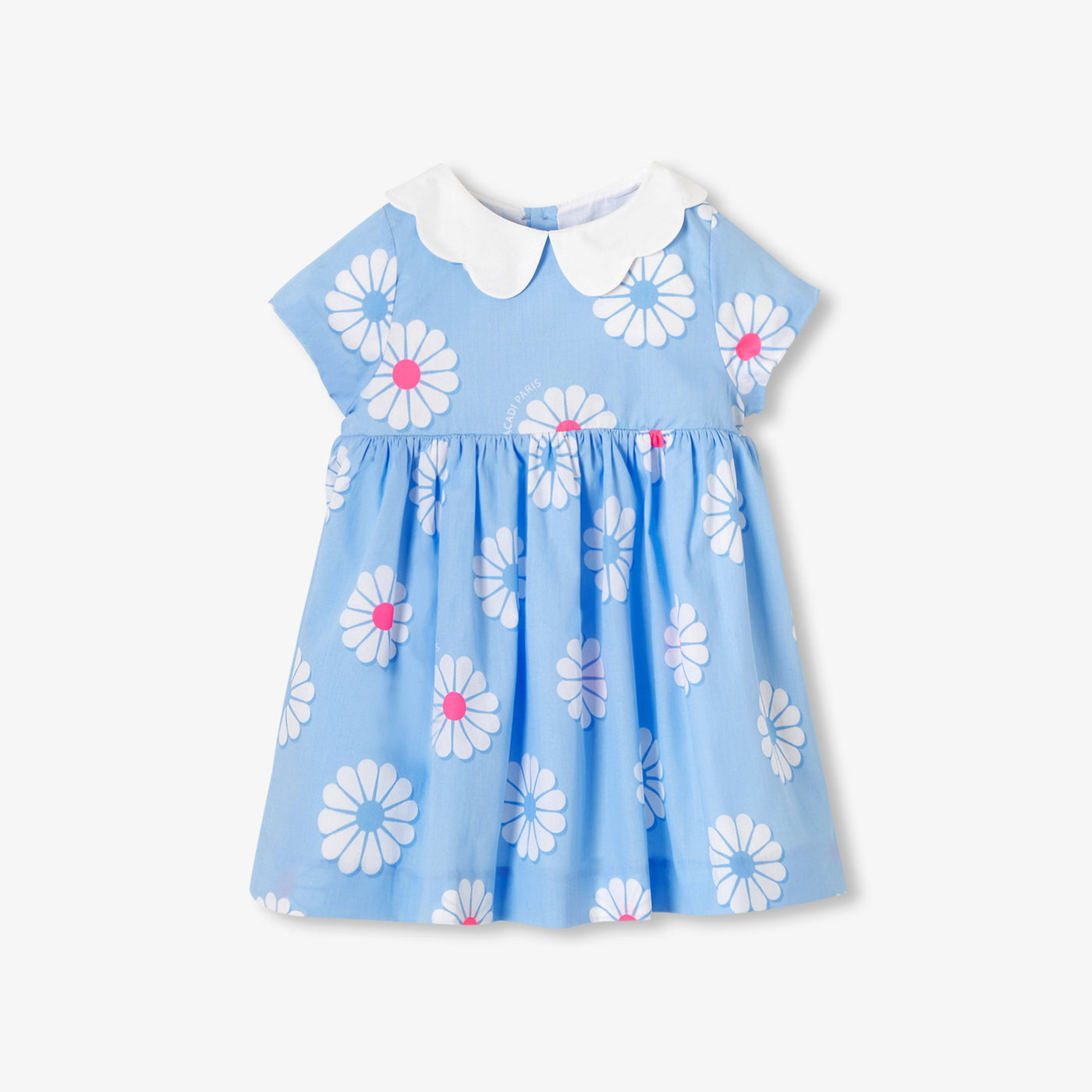 Baby girl cotton dress with floral pattern - bleu/multico