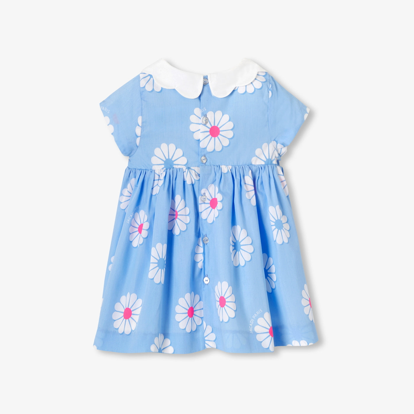 Baby girl cotton dress with floral pattern - bleu/multico