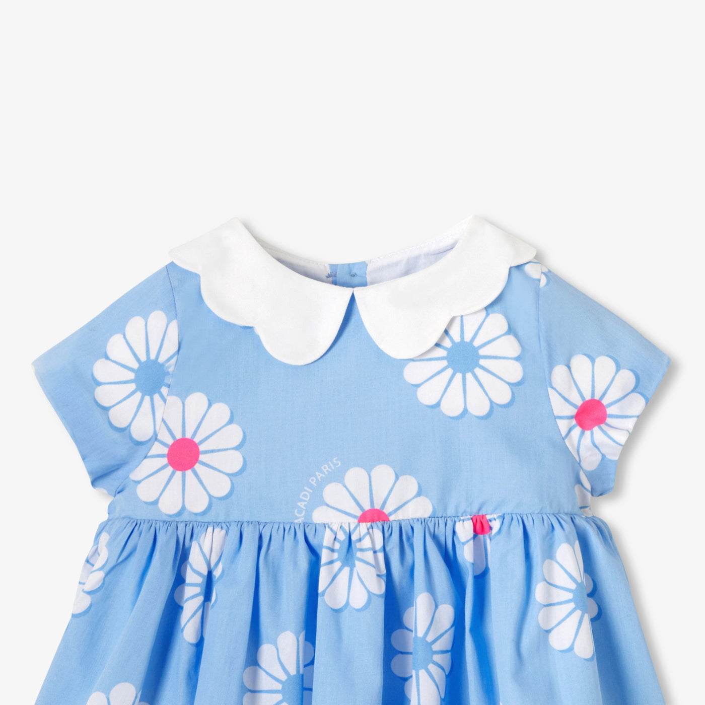 Baby girl cotton dress with floral pattern - bleu/multico