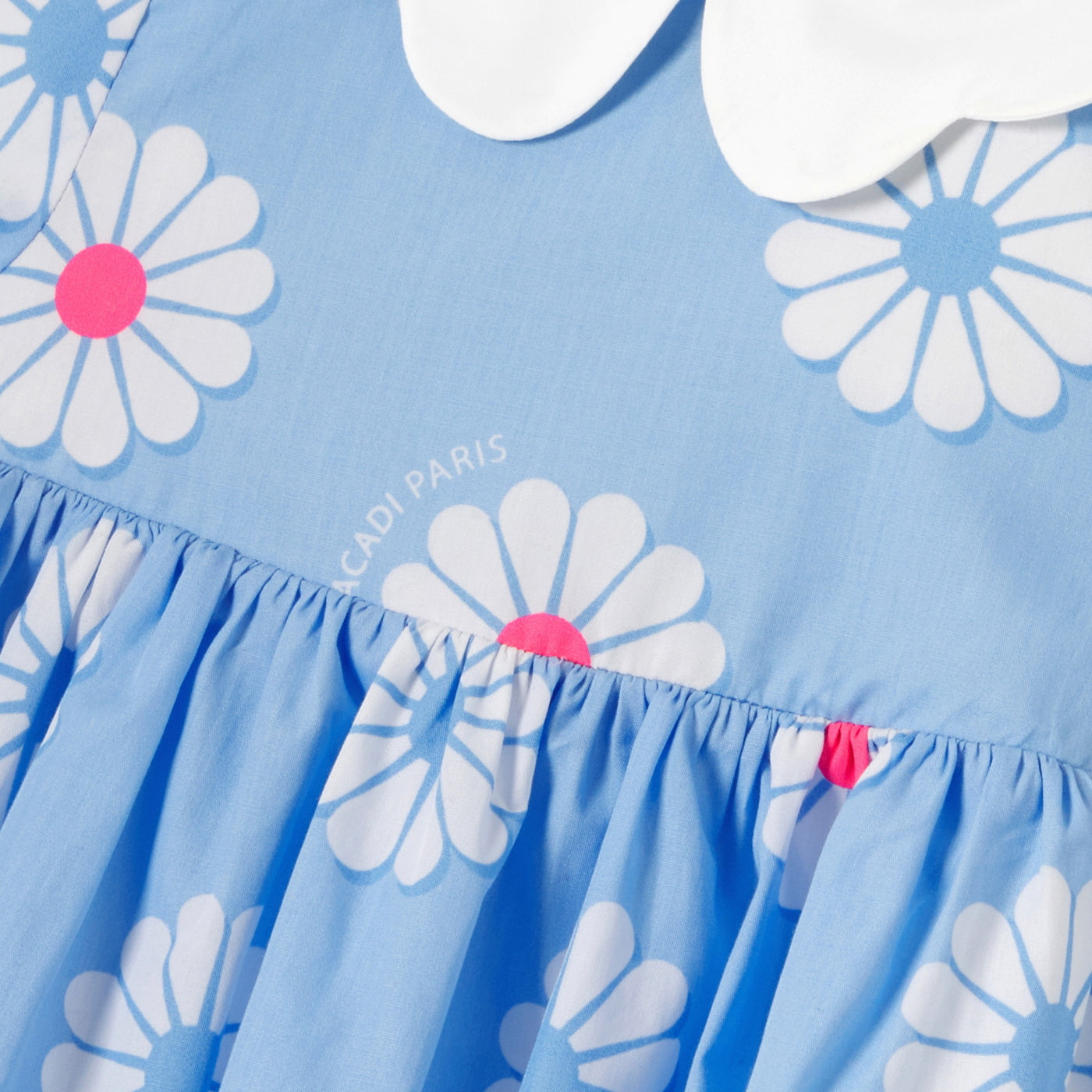 Baby girl cotton dress with floral pattern - bleu/multico