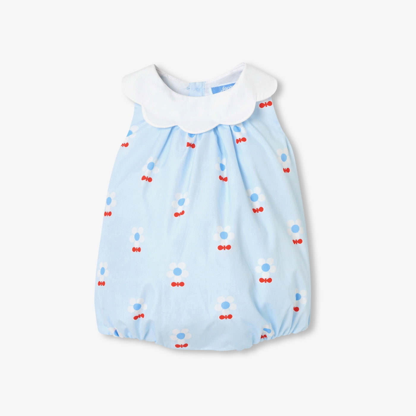 Baby girl romper in cotton poplin - bleu/multico