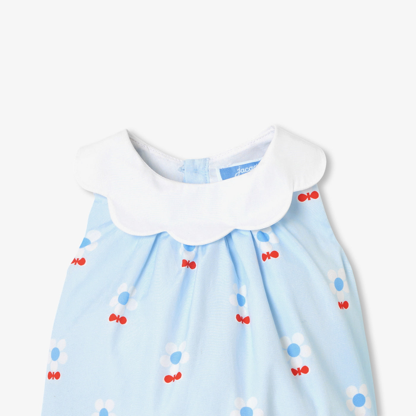 Baby girl romper in cotton poplin - bleu/multico
