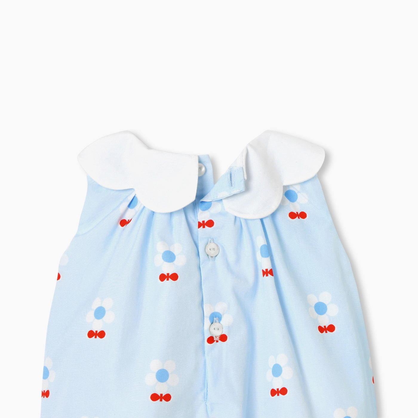 Baby girl romper in cotton poplin - bleu/multico