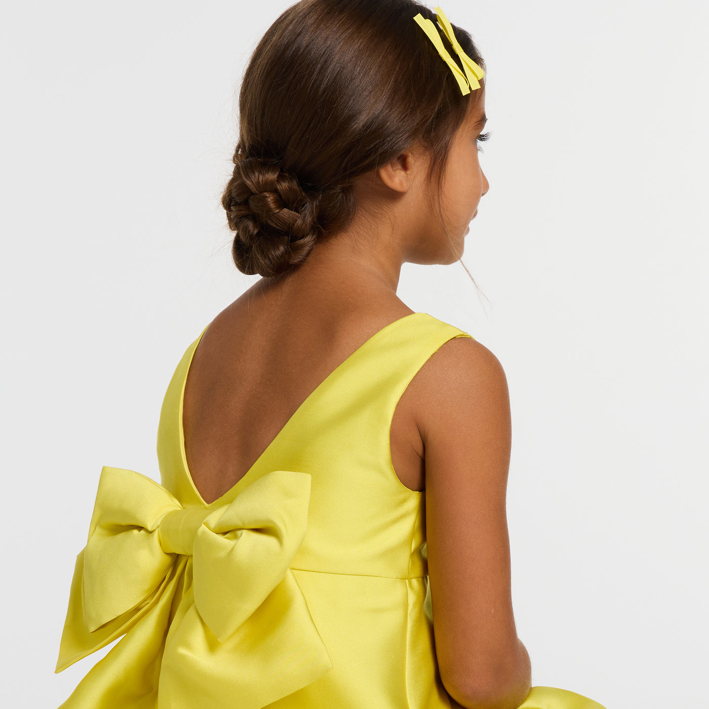 Girl ceremony dress in Mikado satin - jaune soleil