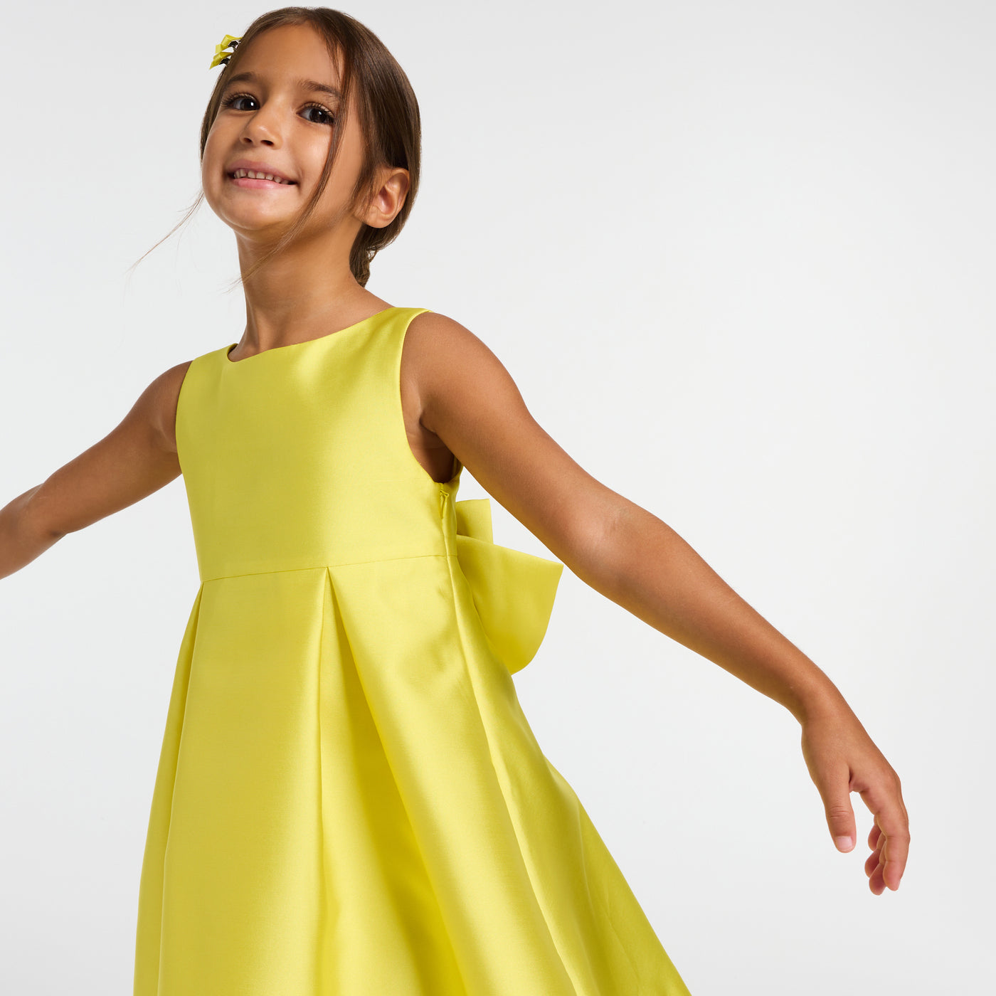 Girl ceremony dress in Mikado satin - jaune soleil