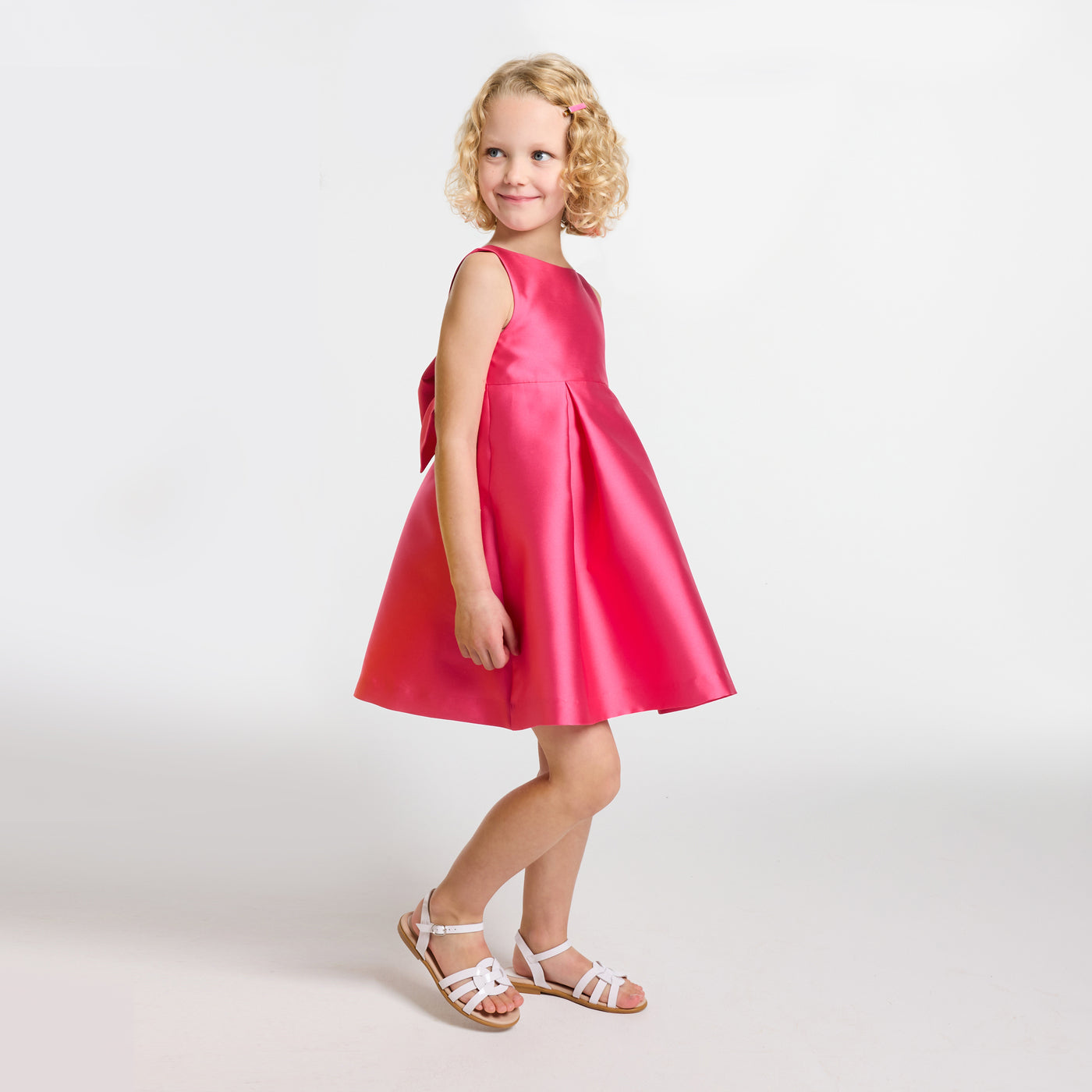 Girl ceremony dress in Mikado satin - fuschia clair