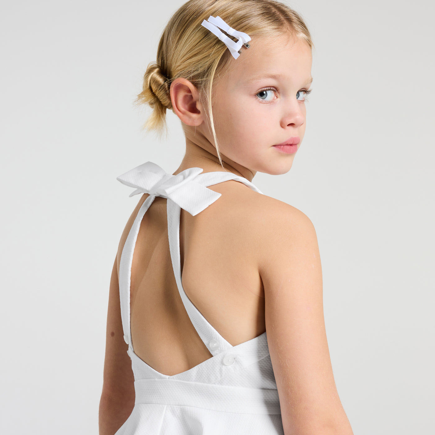 Girl ceremony dress in honeycomb cotton - ivoire