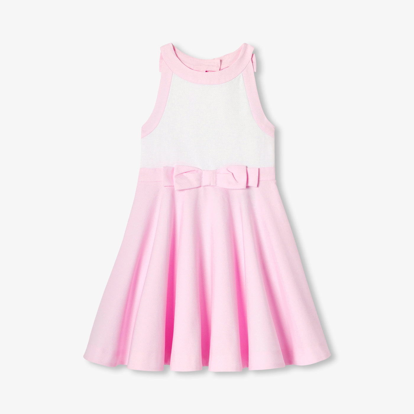 Girl ceremony dress in honeycomb cotton - blanc/rose