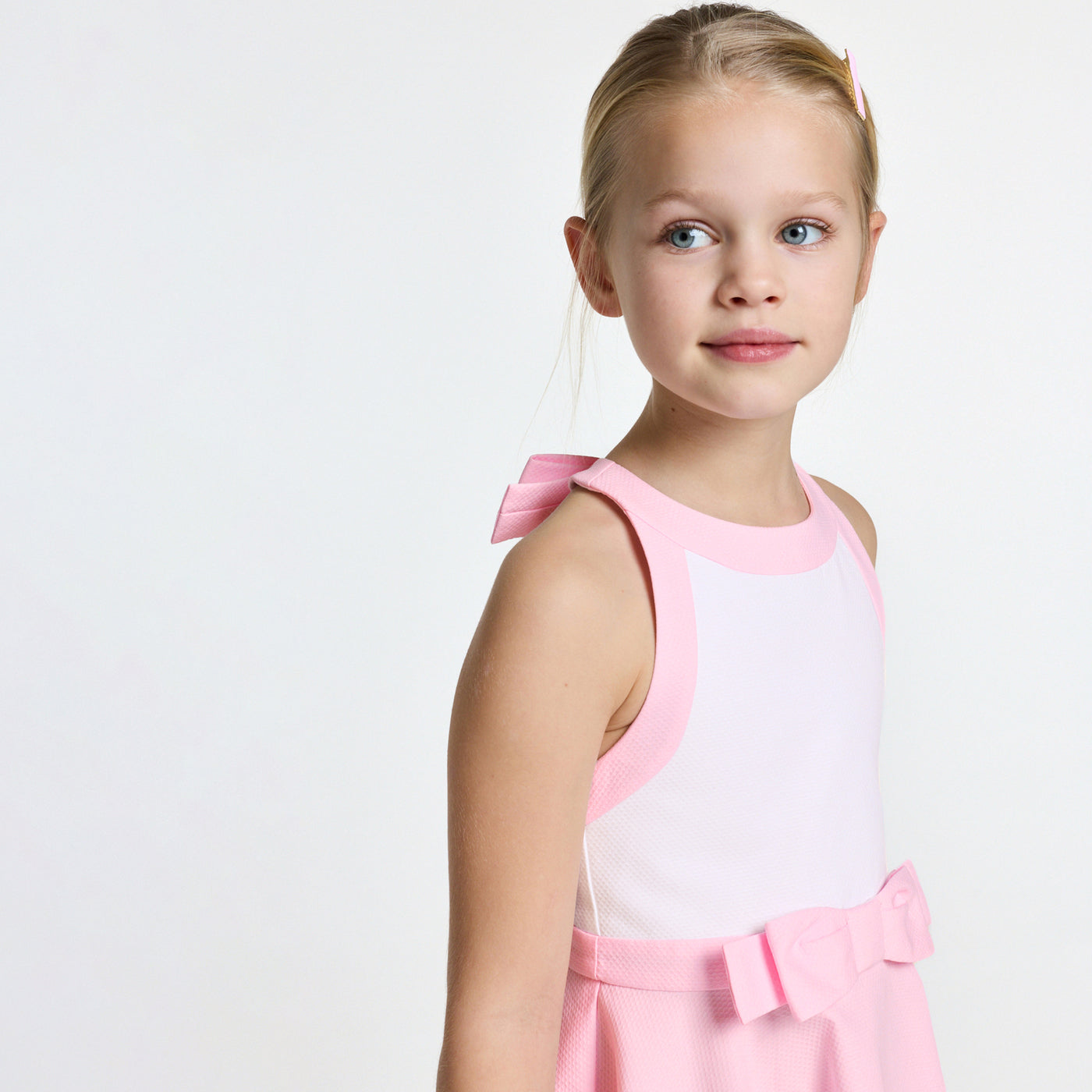 Girl ceremony dress in honeycomb cotton - blanc/rose