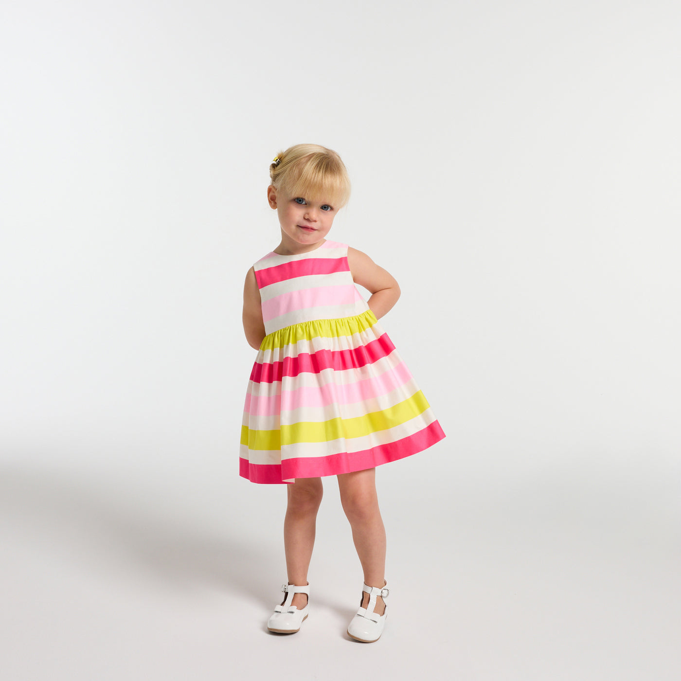 Baby girl cotton satin ceremony dress - blanc/multico