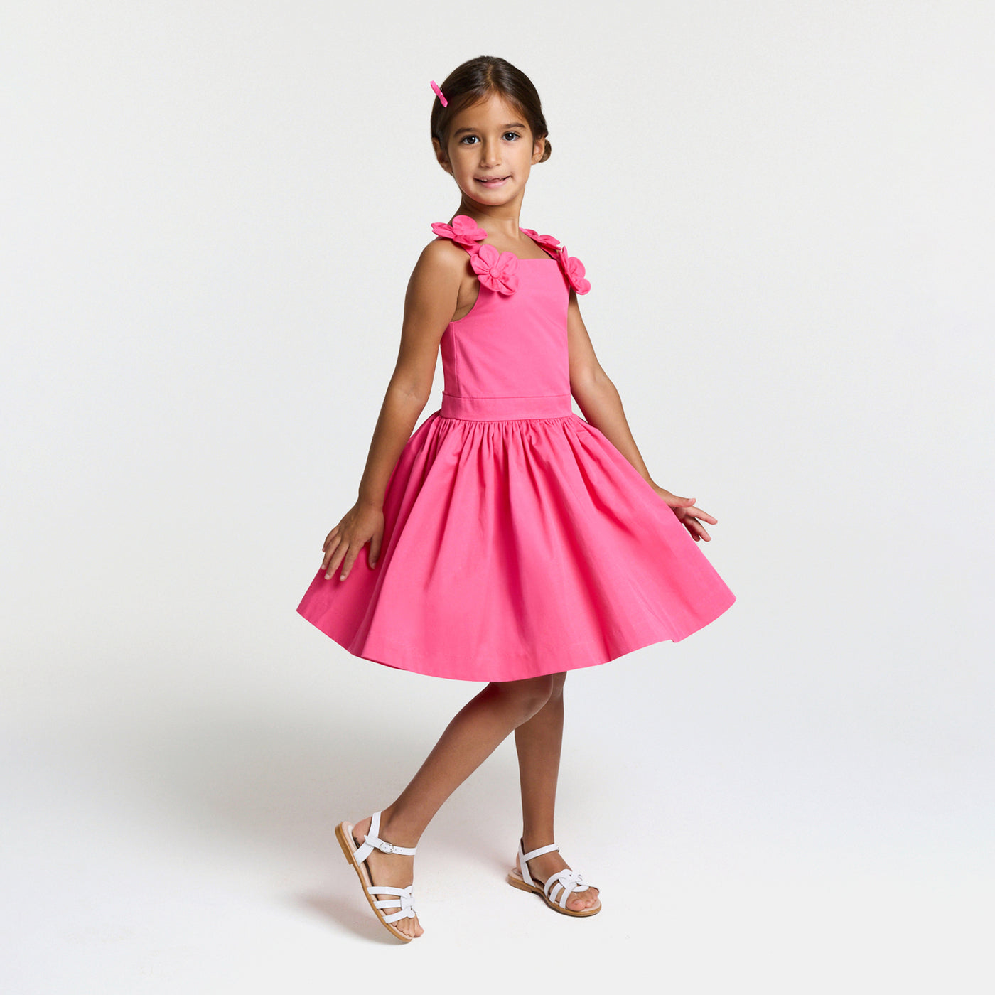 Girl ceremony dress in satin - fuschia clair