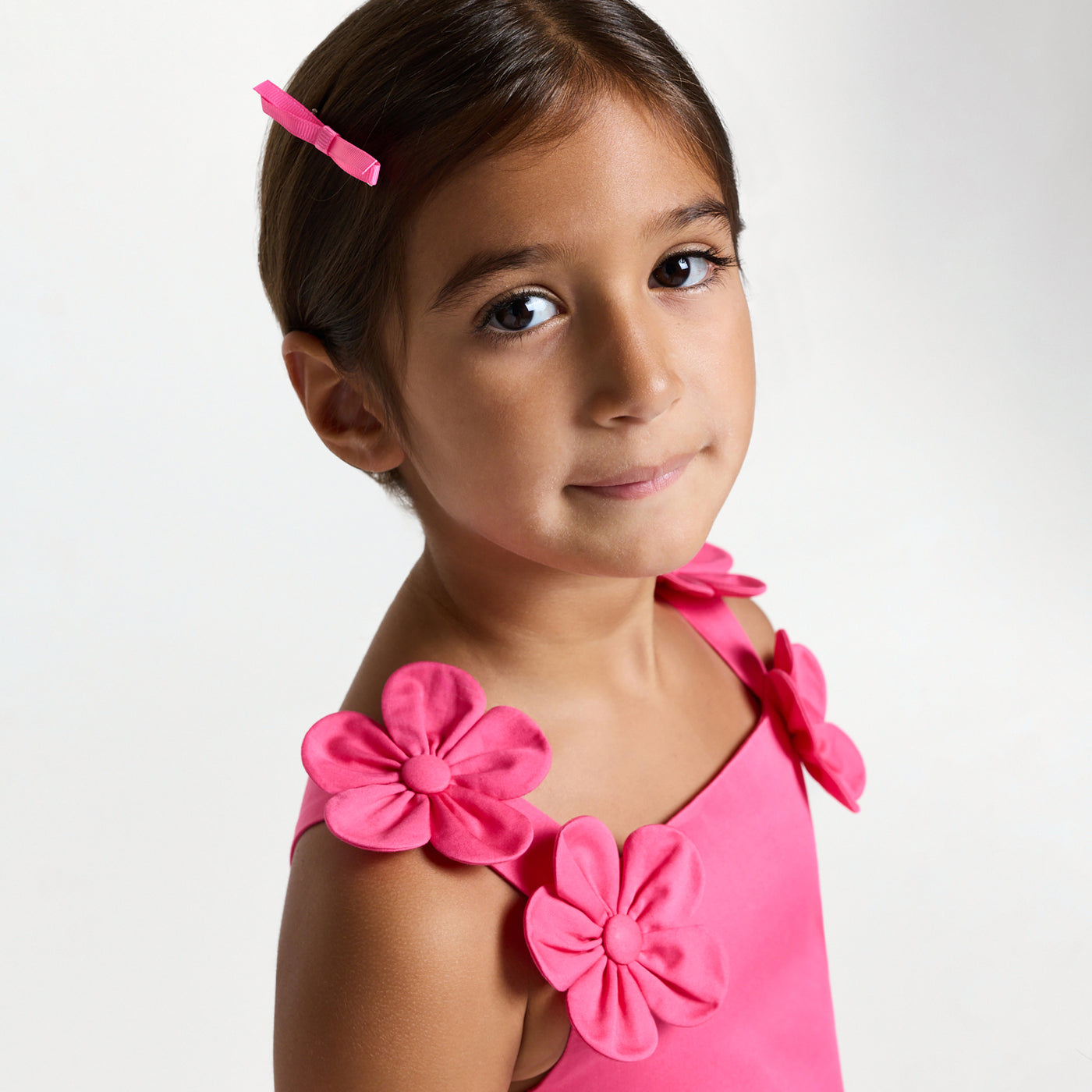 Girl ceremony dress in satin - fuschia clair