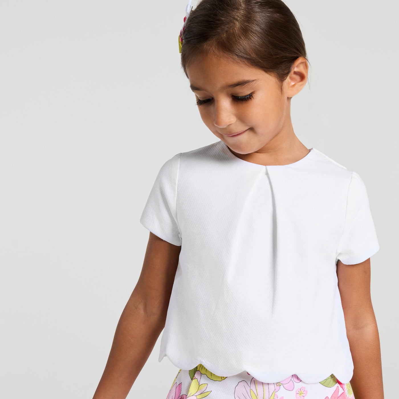 Girl ceremony top in honeycomb piqué - ivoire