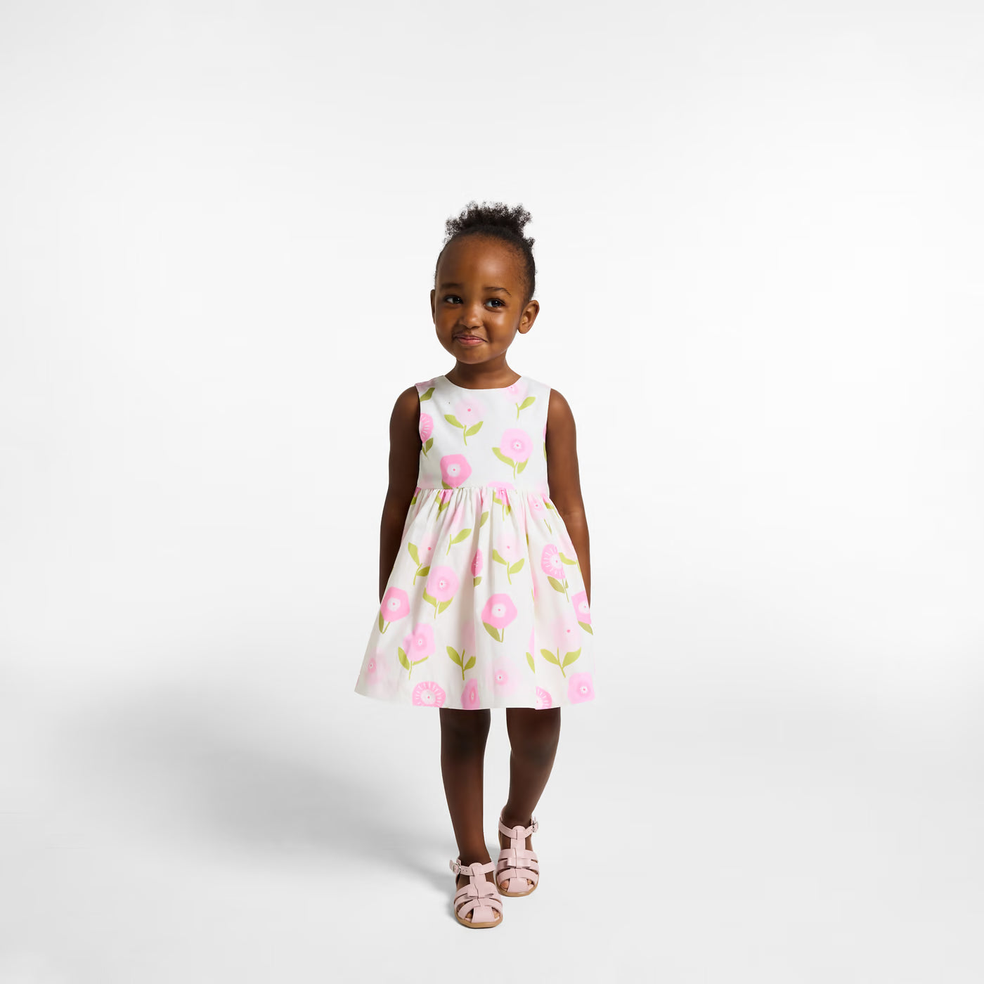 Baby girl sleeveless cotton dress - rose/multico