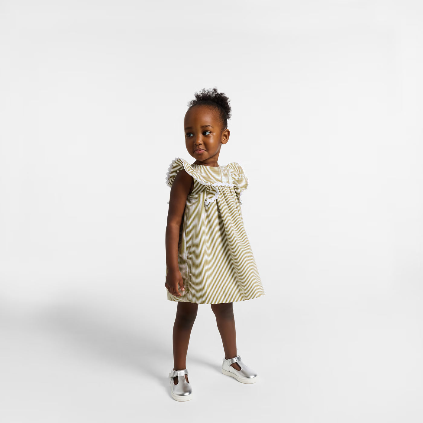 Baby girl dress in striped poplin - blanc/vert