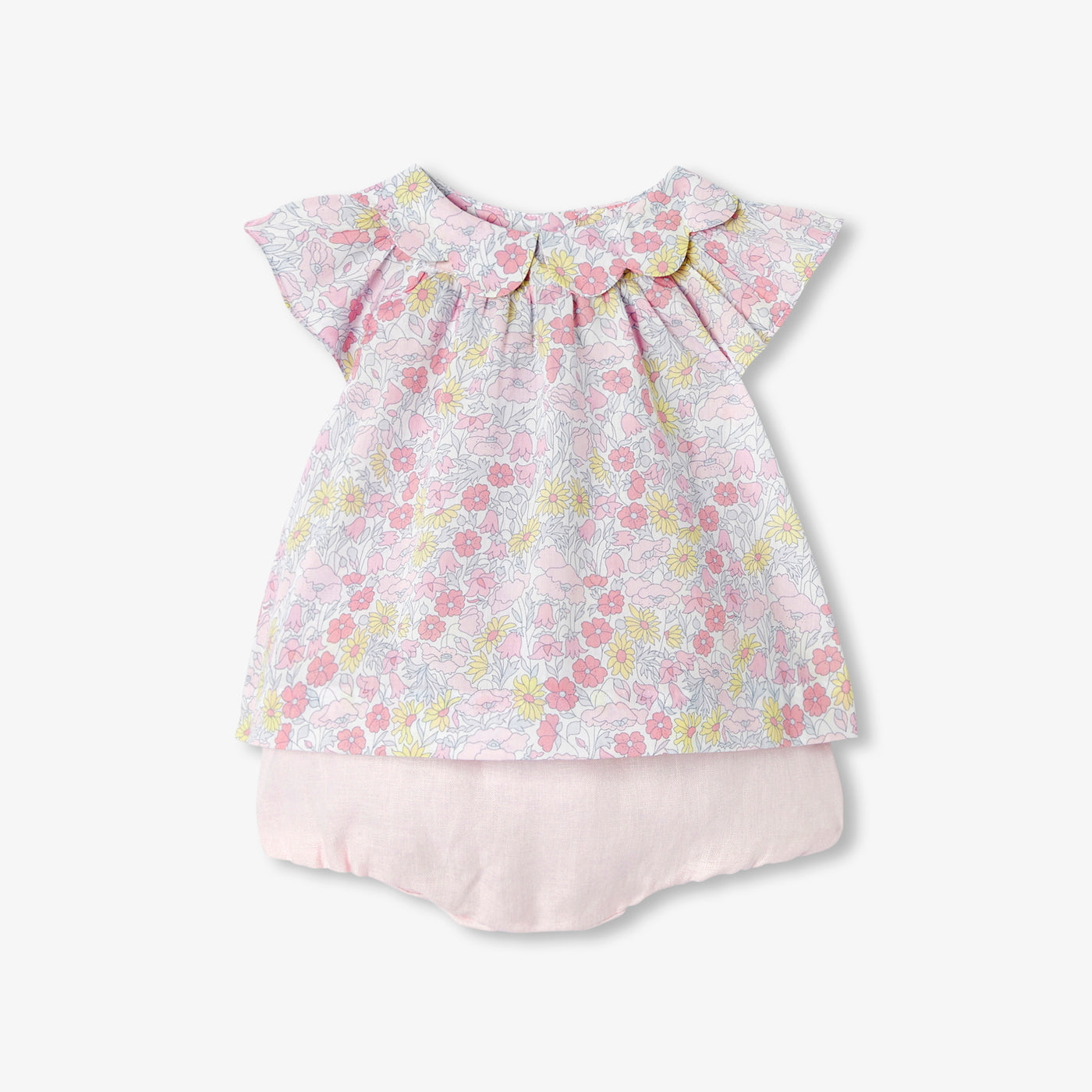 Baby girl ensemble in Liberty fabric and linen - multico