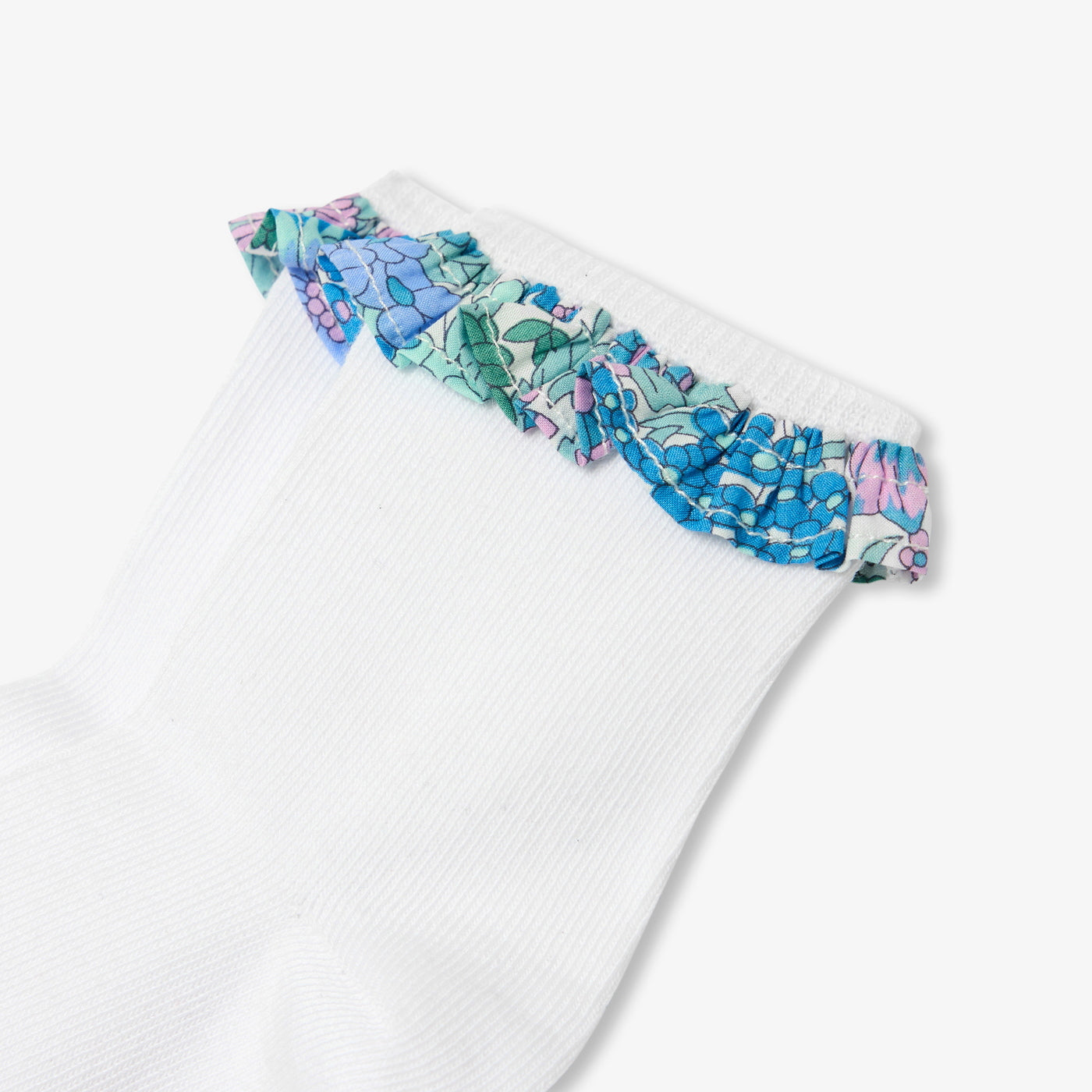 Girl socks with Liberty fabric ruffles - bleu/multico
