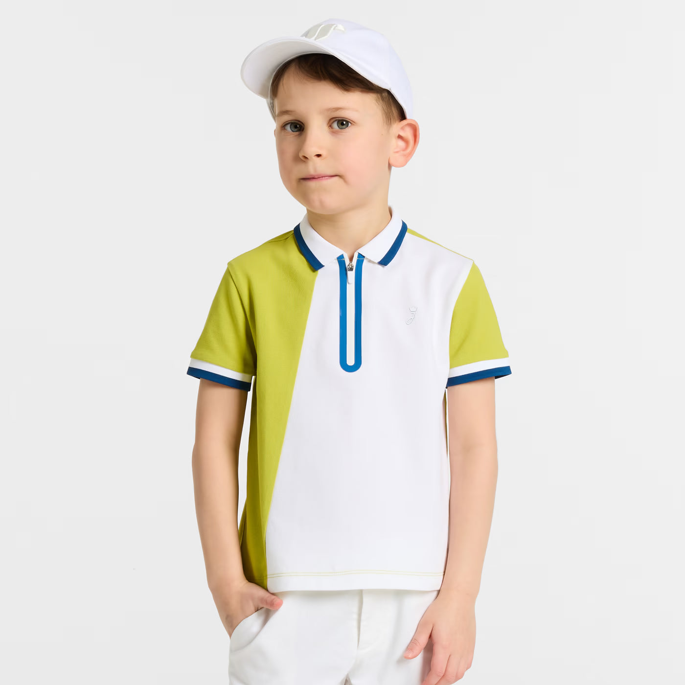 Boy cotton piqué polo shirt - blanc/vert