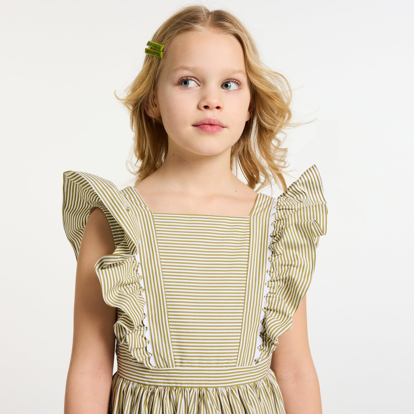 Girl striped poplin dress - blanc/vert