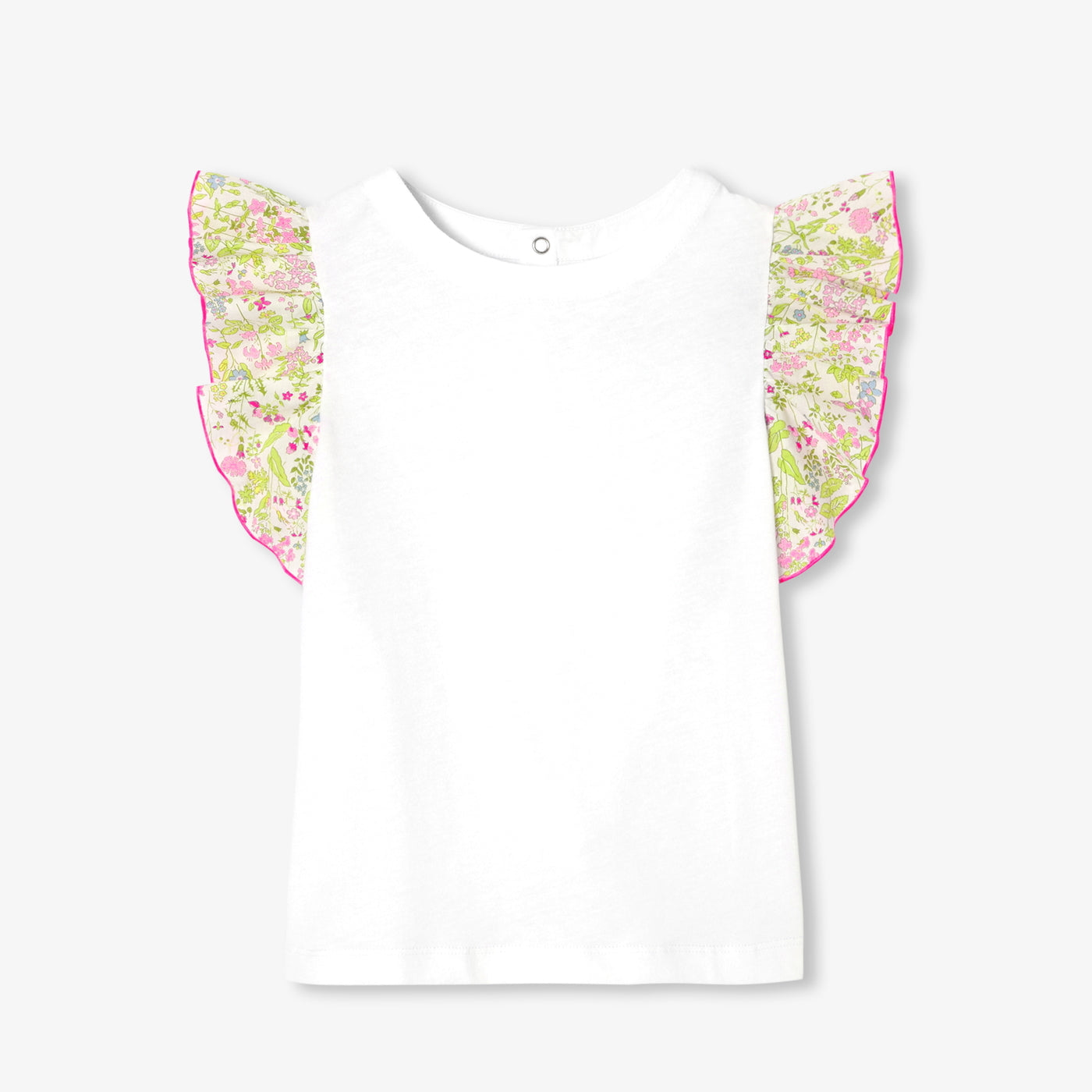 Girl T-shirt with Liberty fabric sleeves - blanc jacadi