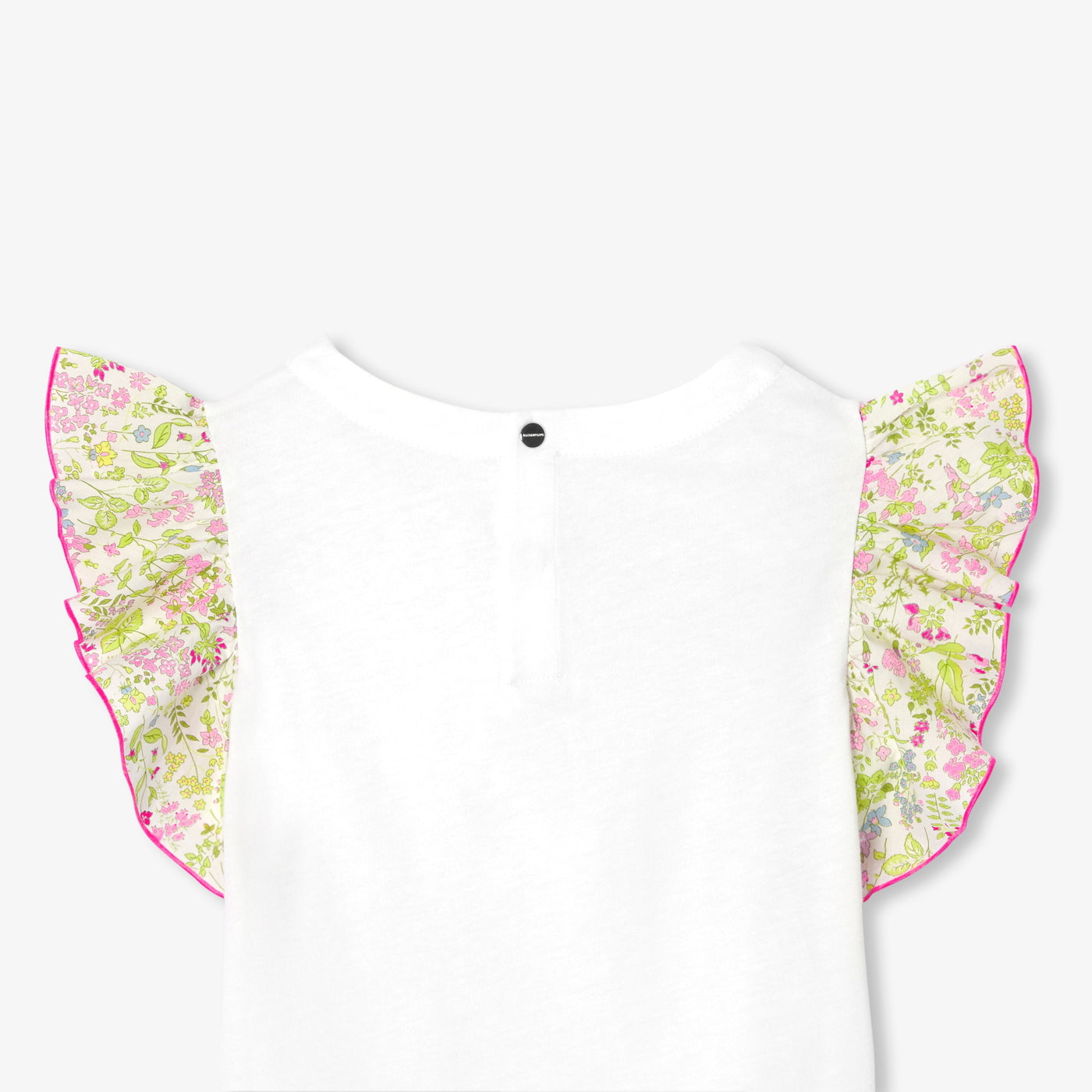 Girl T-shirt with Liberty fabric sleeves - blanc jacadi