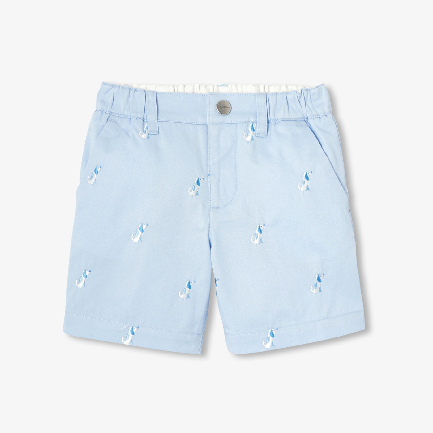 Baby boy twill shorts with small dog embroidery - baltique