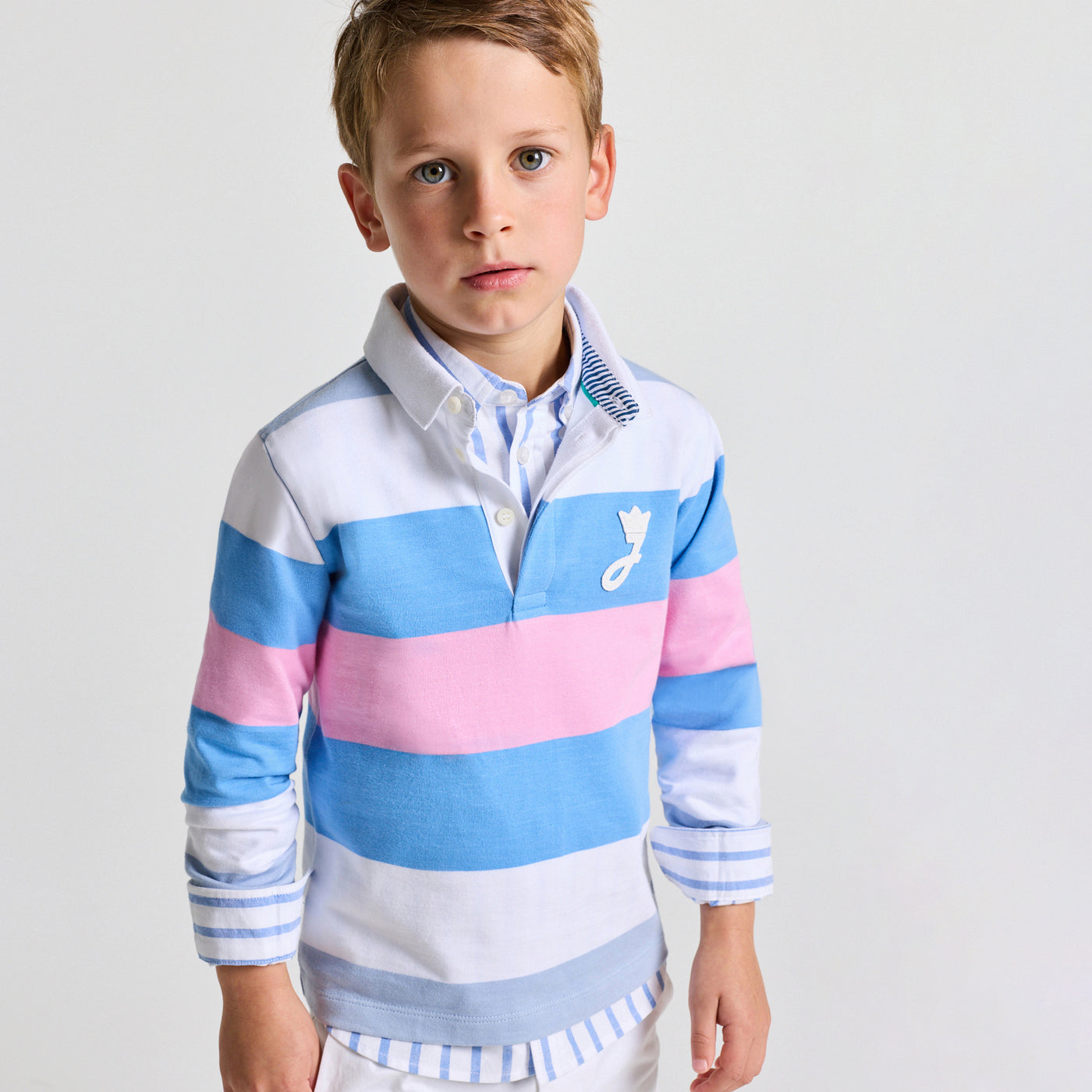 Child cotton rugby polo shirt - rose/bleu