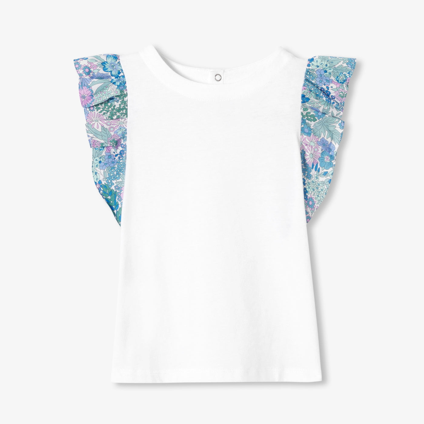 Girl T-shirt with Liberty fabric sleeves - blanc/multico