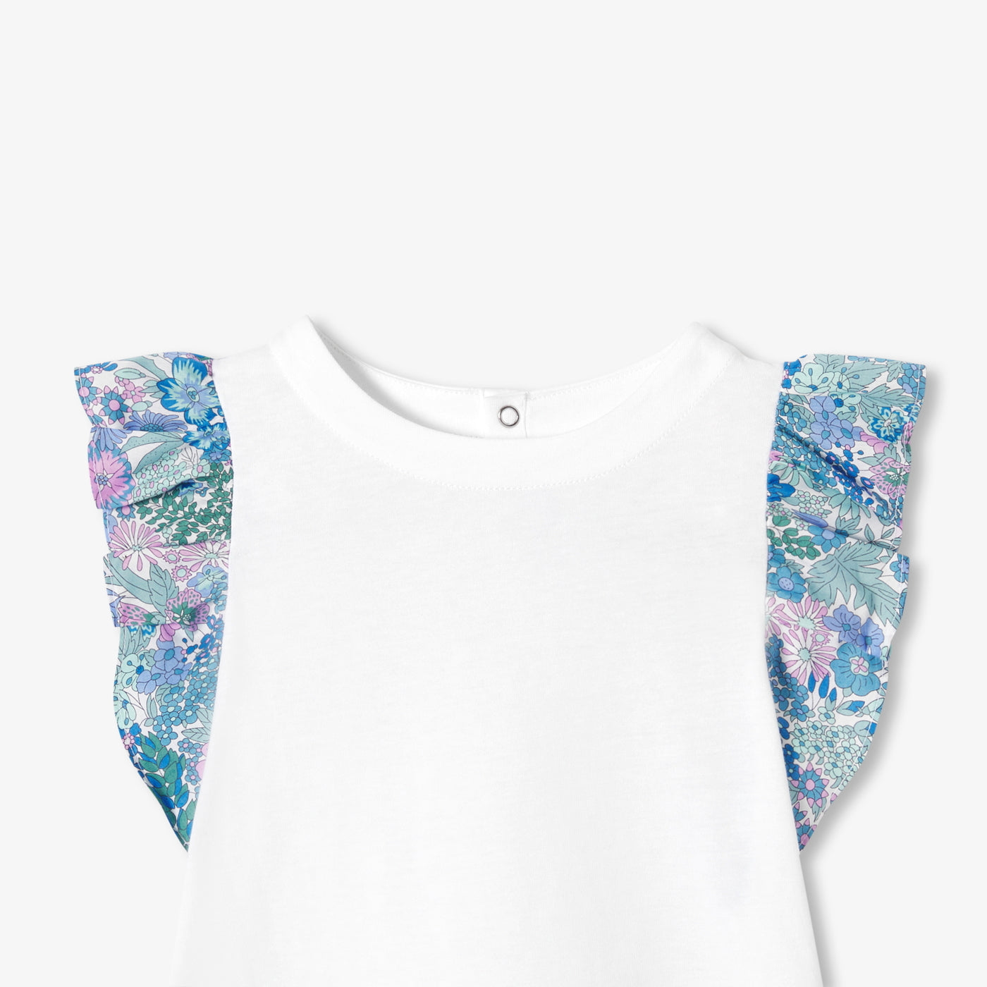 Girl T-shirt with Liberty fabric sleeves - blanc/multico