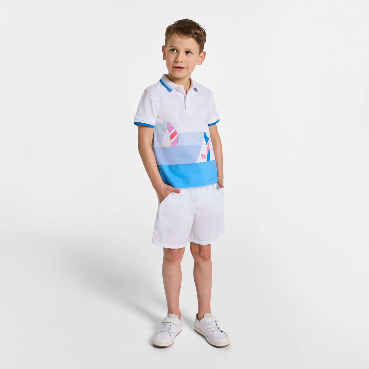 Boy cotton piqué polo shirt - blanc/multico
